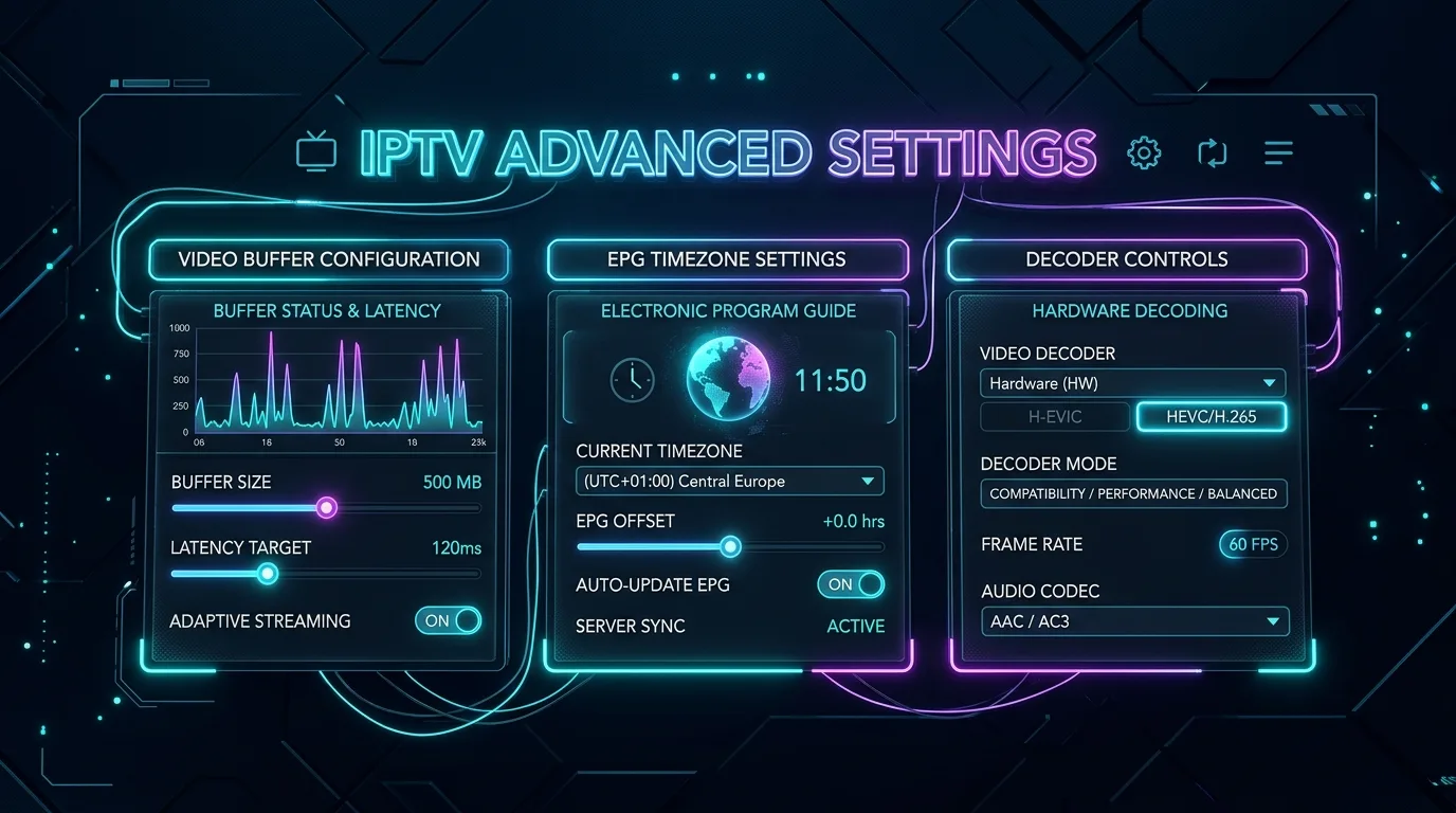 Configurer l IPTV le guide complet des reglages setting iptv buffer size HW decoding EPG User Agent